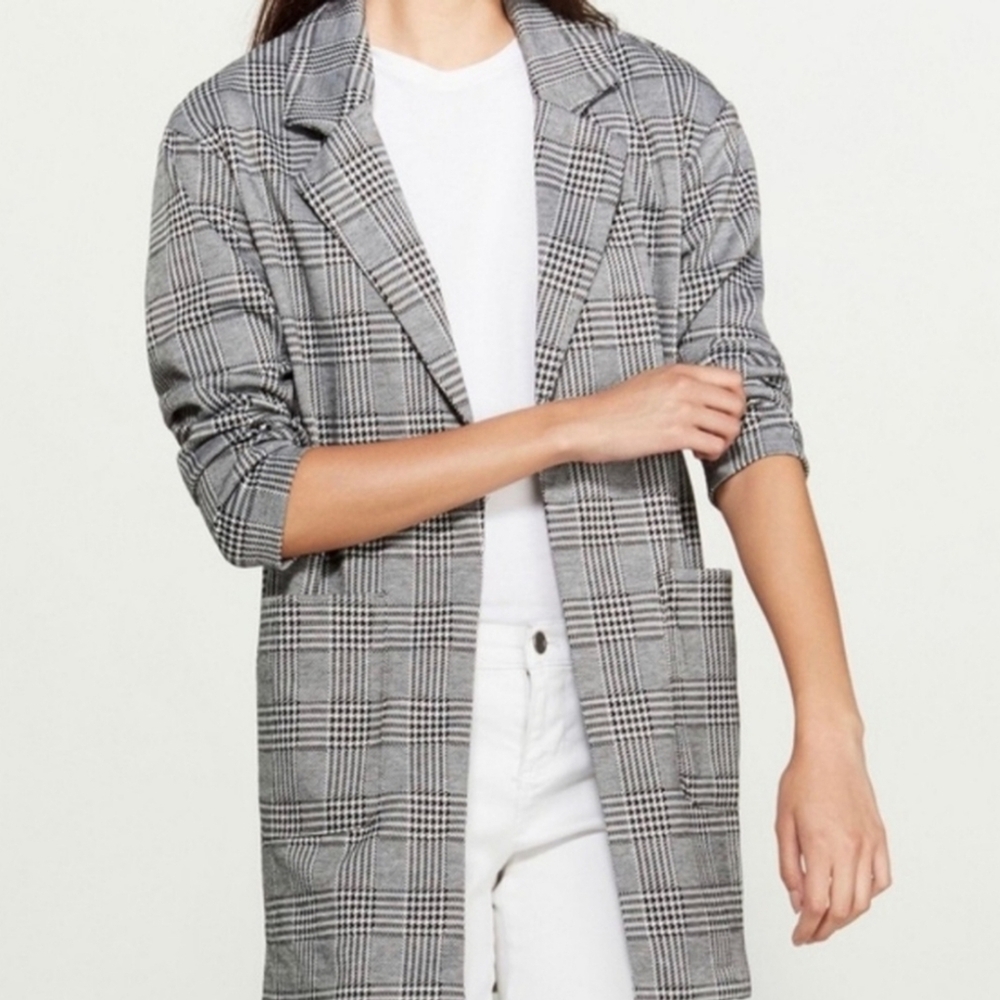 Love Tree Gray Blazer Modern Glen Plaid